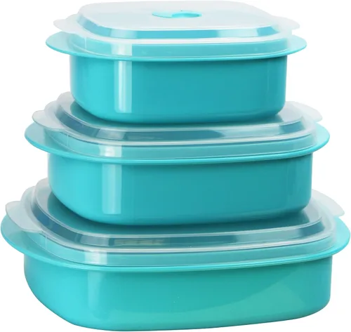 Vista 8 de Reston Lloyd Calypso Basics - Juego de utensilios de cocina para microondas, vaporizador y almacenamiento, turquesa, varios tamaños, 6 piezas