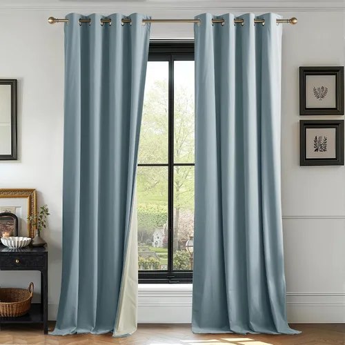 Vista 27 de RYB HOME Cortinas de terciopelo 100% opacas para sala de estar, cortinas de guardería con bloqueo de luz, 2 paneles, cortinas de ventana con Beige