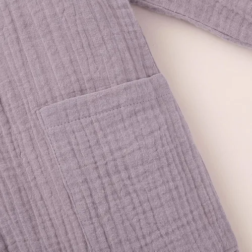 Vista 6 de Ropa de bebé con bolsillos, trajes de algodón para niña, mameluco de lino para niñas (morado, 3-6 meses)