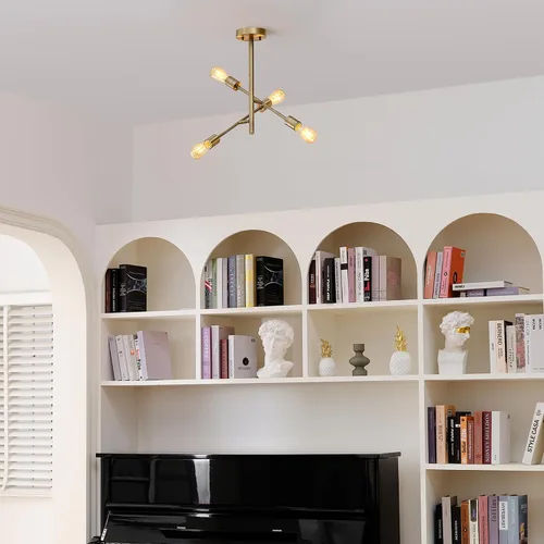 Vista 3 de Globe Electric 66000073 Lámpara de techo con brazo ajustable de montaje semiempotrado de 4 luces, latón mate, brazos giratorios, accesorios