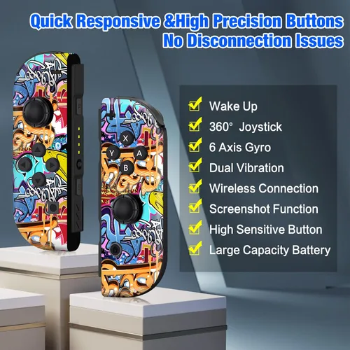 Vista 2 de HEDYDK Joycon for Nintendo Switch Controller,Left and Right Controllers for SwitchLiteOLED,with Dual Vibration, Wake-up