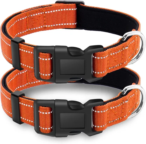 Vista 17 de Paquete de 2 collares reflectantes para perro con hebilla de bloqueo de seguridad, ajustable, suave, transpirable, cómodo, de nailon para perros