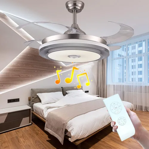 Vista 11 de Makewa Ventilador de techo retráctil de 36 pulgadas con altavoz Bluetooth, moderno ventilador de araña con control remoto de 3 velocidades
