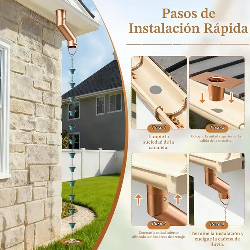 Vista 3 de Adaptador de canalón de cadena de lluvia Traje de instalación de oro para Dorado