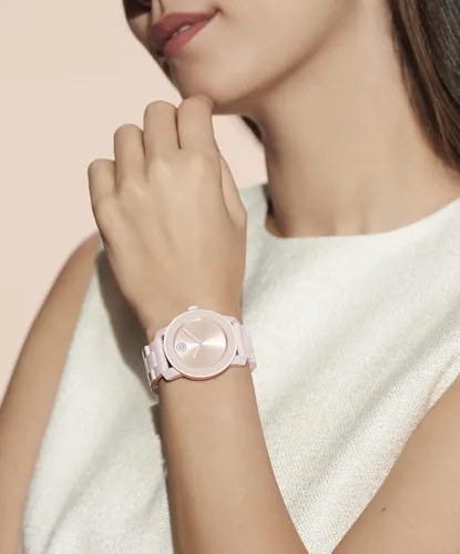 Vista 4 de Movado Bold Blush - Estuche de acero de cerámica para mujer, color rubor