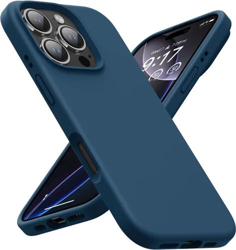Vista 9 de Funda diseñada para iPhone 14 Pro Max, funda protectora de silicona líquida a prueba de golpes con forro de microfibra suave antiarañazos, ultra