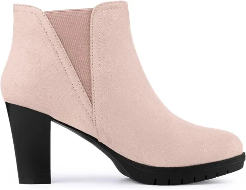 Vista 7 de Allegra K Botines Chelsea con tacón redondo y puntera redonda para mujer
