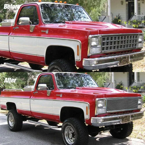 Vista 2 de Parrilla de aluminio sólido compatible con Chevy C/K Pickup/Suburban/Blazer Billet 1973-1980 rejilla superior pulida