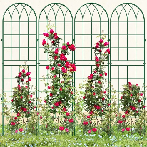 Vista 15 de Paquete de 3 enrejados de metal de 59 x 16 pulgadas para plantas trepadoras, enrejado grande para plantas trepadoras al aire libre, rosas, verduras