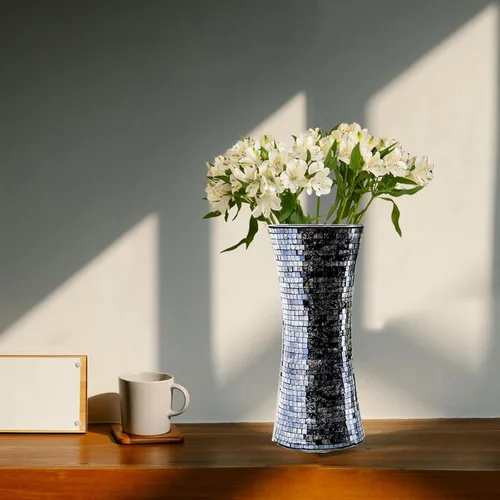 Vista 5 de Florero de vidrio de mosaico, jarrones de vidrio negro de 11.6 pulgadas para centros de mesa