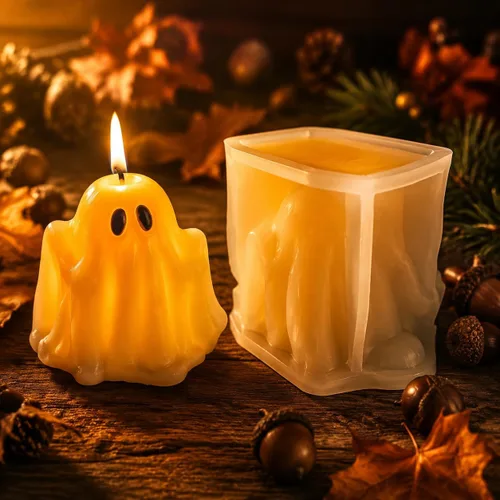 Vista 5 de Moldes 3D de fantasmas de Halloween para hacer velas, fundición de resina y decoración de bricolaje Halloween 3D ghost mold, reusable & flexible