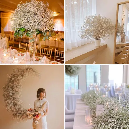 Vista 5 de Más de 4000 flores secas de respiración de bebé a granel - Ramo de flores secas de color blanco marfil de 17.2", ramas de gypsophila naturales