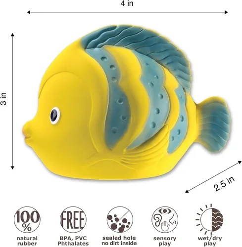 Vista 2 de CaaOcho Juguete de baño de goma natural pura - La The Butterfly Fish Baby Toy - Juguetes de baño sin agujeros, juguetes de baño sin BPA para bebés