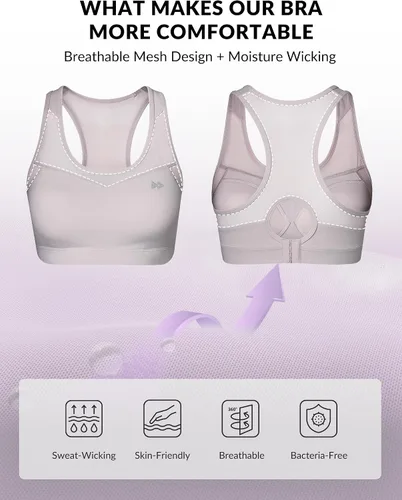 Vista 4 de Yvette Sujetadores deportivos de alto impacto para mujer, talla grande, espalda cruzada, entrenamiento, soporte medio, brasier deportivo