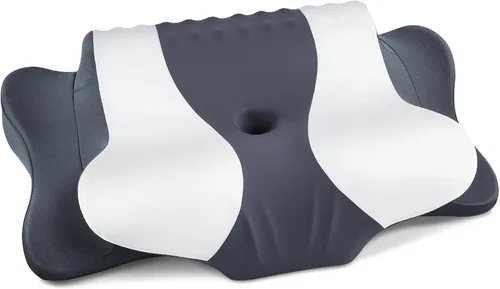 Vista 12 de Almohada cervical para el cuello para aliviar el dolor, almohada cervical con almohadas ergonómicas de espuma viscoelástica con doble altura