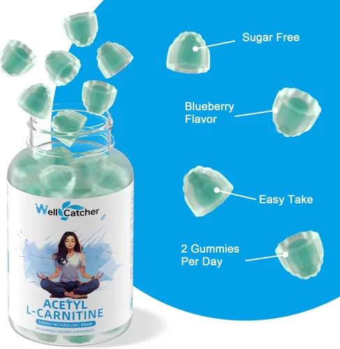 Vista 6 de Suplemento de acetil L-carnitina de 1000 mg - Gomitas de Alcar L-carnitina sin azúcar para hombres y mujeres, apoyo a la resistencia muscular, salud