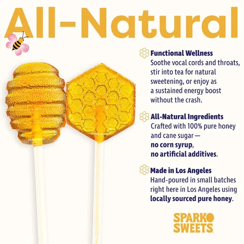Vista 3 de Sparko Sweets Paletas de miel totalmente naturales, sin ingredientes artificiales, sin jarabe de maíz, fabricadas en Estados Unidos, paquete