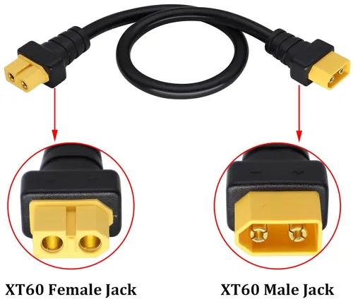 Vista 6 de Cable de extensión XT60 de 14 awg, XT60 macho a XT60 hembra, adaptador convertidor de extensión para RC FPV coche, avión, dron, batería Li-Po 1ft