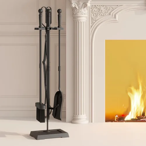 Vista 5 de Kingson Juego de herramientas para chimenea, 5 piezas, para interiores y exteriores, juego de póquer resistente con mango ergonómico