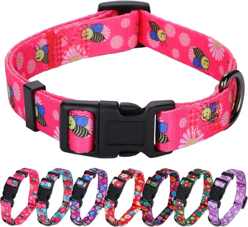 Vista 13 de Collar de perro para perros pequeños con patrón floral para hembras y perros, talla S A1_Girasol