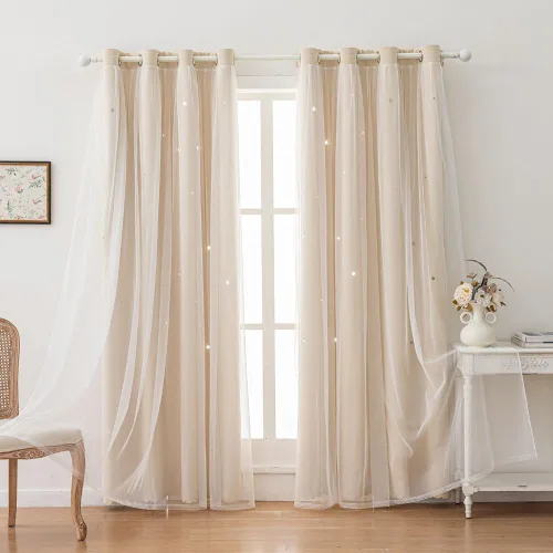 Vista 6 de Cortinas opacas con recortes de estrellas para dormitorio de niñas y niños, cortina de doble capa con aislamiento térmico y superposición
