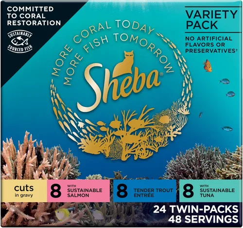 Vista 15 de Sheba SHEBA PERFECT PORTIONS Comida suave y húmeda para gatos Cortes en salsa Paquete de variedad de plato principal de atún y pollo asado, (6) 2.6