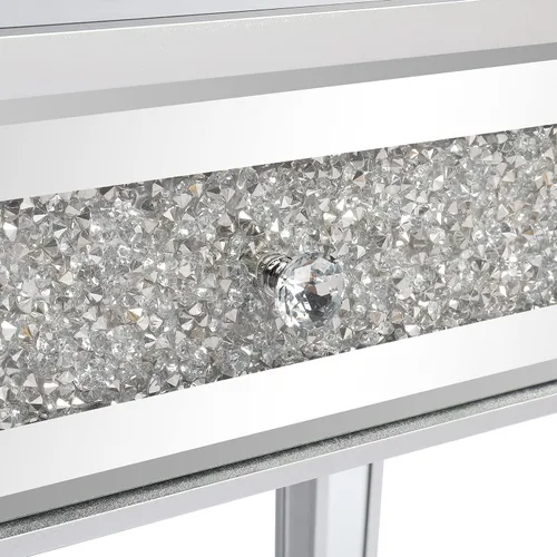 Vista 7 de Karl home Mesa de escritorio con espejo y 2 cajones, mesa consola plateada, mesa de sofá con espejo con incrustación de cristal en la parte
