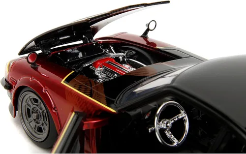 Vista 3 de 1972 Datsun 240Z Negro y Rojo Metálico con Gráficos Fast X (2023) Película Fast & Furious Series 1/24 Modelo de coche fundido a troquel por Jada