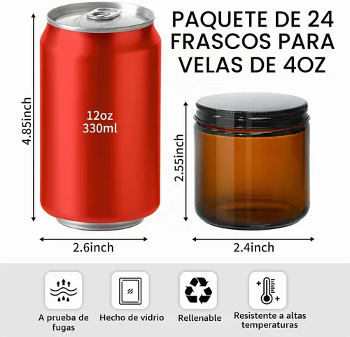 Vista 2 de KEYWING Frascos para velas de 4 oz con tapas, 24 PCS Frascos de vidrio ámbar con tapas de metal negro, Recipientes redondos para velas, Frasco vacío
