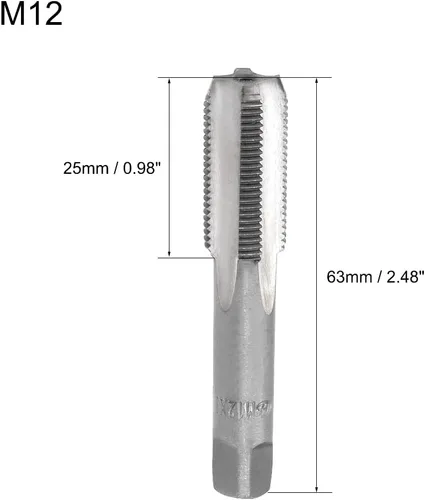Vista 2 de uxcell Métrico M12 Rosca 1 paso 4 flautas rectas H2 herramienta de aleación de acero inferior y tornillo cónico juego de roscas para reparar 1 par