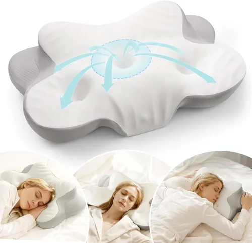 Vista 8 de Almohada cervical para cuello y hombro, almohadas ergonómicas de espuma viscoelástica para dormir, almohada de contorno de zona de alivio dual