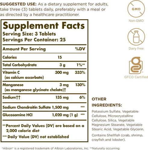 Vista 2 de Solgar Complejo de glucosamina condroitina extra fuerte, 75 tabletas