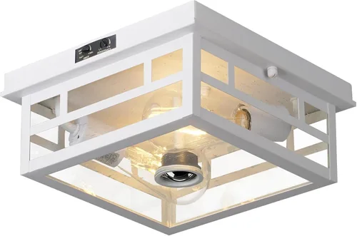 Vista 10 de CALOKES Lámpara de techo con sensor de movimiento de montaje empotrado para exteriores, diseño industrial atemporal con vidrio transparente sembrado