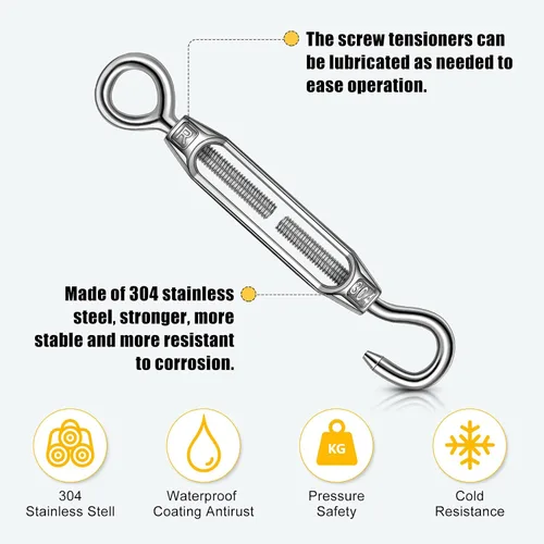 Vista 8 de Gisafai 32 tensores de gancho y ojo para cables, tensión de cuerda de alambre, gancho de tensor de acero inoxidable 304 resistente para valla