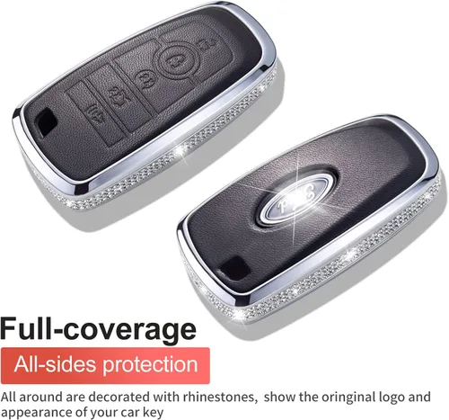 Vista 3 de Funda para Llave Ford con Llavero, Protector de Estuche de Llave de Cuero con Cristal Compatible con Ford Fusion F150 F250 F350 F450 F550 Edge