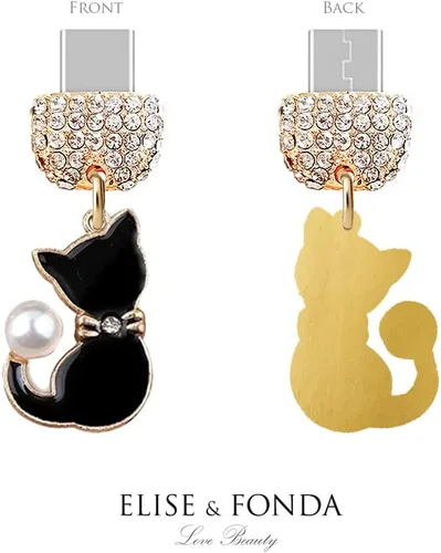 Vista 3 de ELISE & FONDA TP195 Tipo-C Puerto de carga USB Cristal Anti Polvo Plug Little Cat Pet Colgante Colgante Teléfono Celular para Samsung