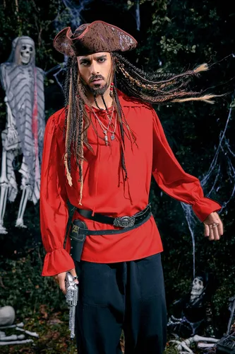 Vista 2 de Camisa medieval de pirata para hombre, disfraz renacentista, cosplay, camiseta gótica victoriana, camiseta vikinga, tops de vampiro