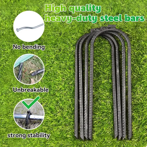 Vista 7 de Trampolín de refuerzo extra grande de 10 x 3 pulgadas, estacas de viento de seguridad, estaca en U de acero resistente, color negro