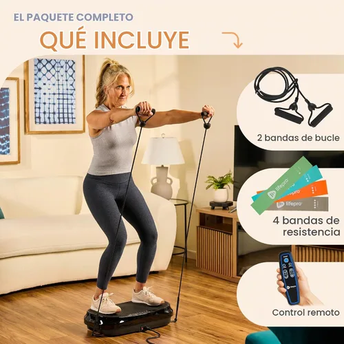 Vista 8 de Lifepro Waver Mini Vibration Plate Exercise Machine with Resistance Bands Negro