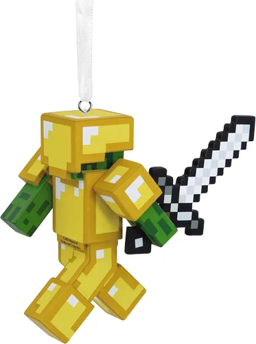 Vista 2 de Adorno de Navidad colgante de Hallmark Minecraft Zombie con espada y armadura, resina