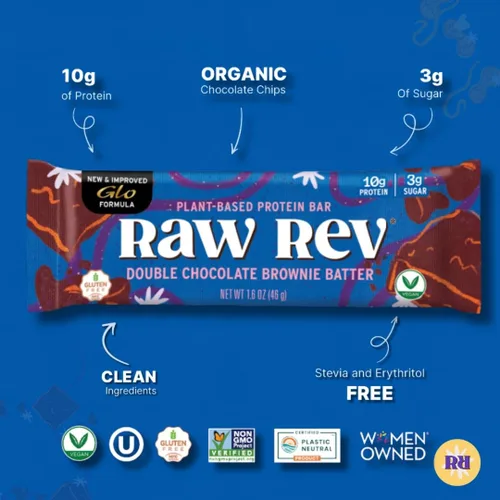 Vista 3 de Raw Rev Glo Vegan - barras de proteínas sin gluten Vegan & Dairy-Free Protein Bar Gluten-Free Plant-Based No Sugar Alcohols Kosher