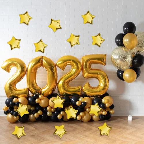 Vista 6 de Globos de estrella, 50 globos de aluminio dorados en forma de estrella de 10 pulgadas para fiesta de cumpleaños, ceremonia de graduación, boda