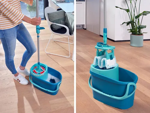 Vista 4 de Leifheit Clean Twist M Ergo - Juego de trapeador y cubo, trapeador de 13.0 in de ancho, giro controlado por humedad, fregona giratoria de limpieza