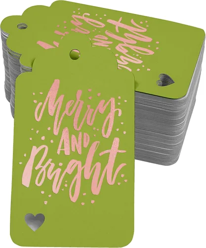 Vista 24 de Etiquetas colgantes con texto en inglés "Merry and Bright" (50 unidades)