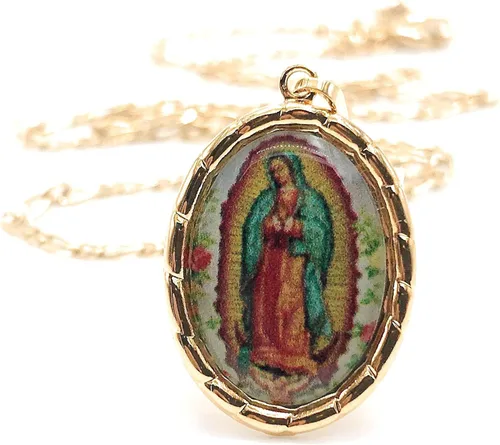 Vista 2 de LESLIE BOULES Virgen de Guadalupe - Collar con medalla de 175 pulgadas de largo cadena chapada en oro Metal