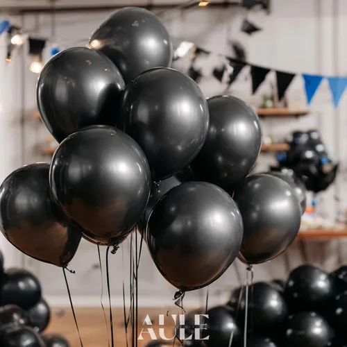 Vista 2 de AULE Globos metálicos negros de 12 pulgadas, 50 globos de látex negros, helio cromado, globo grueso brillante, decoración perfecta para fiesta