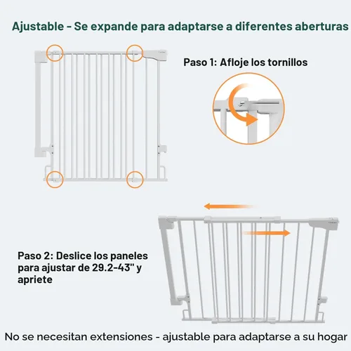Vista 4 de Cumbor - Juego de 2 puertas de seguridad para bebés sin barra inferior, de 74-110 cm, puerta para perros con cierre automático, puerta para mascotas