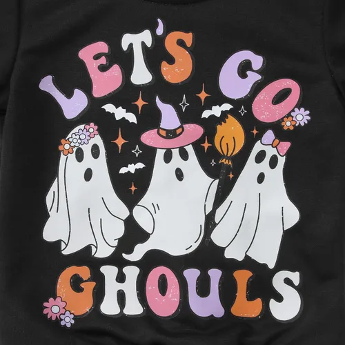Vista 6 de CM C&M WODRO Conjunto de sudadera de cuello redondo y sudadera con cuello redondo para bebé niña con texto "Lets Go Ghouls