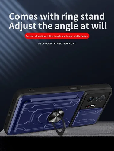 Vista 4 de CCSmall Funda para Xiaomi 11T Pro con tarjetero, funda de teléfono de protección resistente con anillo magnético Kickstand cubierta de cámara