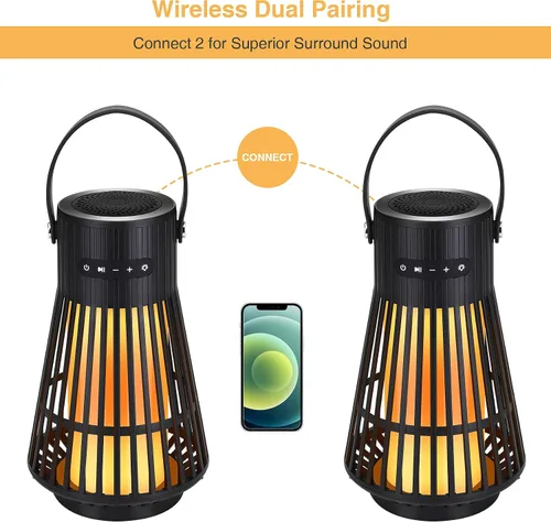 Vista 7 de Altavoz Bluetooth para exteriores con atmósfera de llama, altavoz inalámbrico LED impermeable con antorcha, sonido estéreo, accesorios geniales